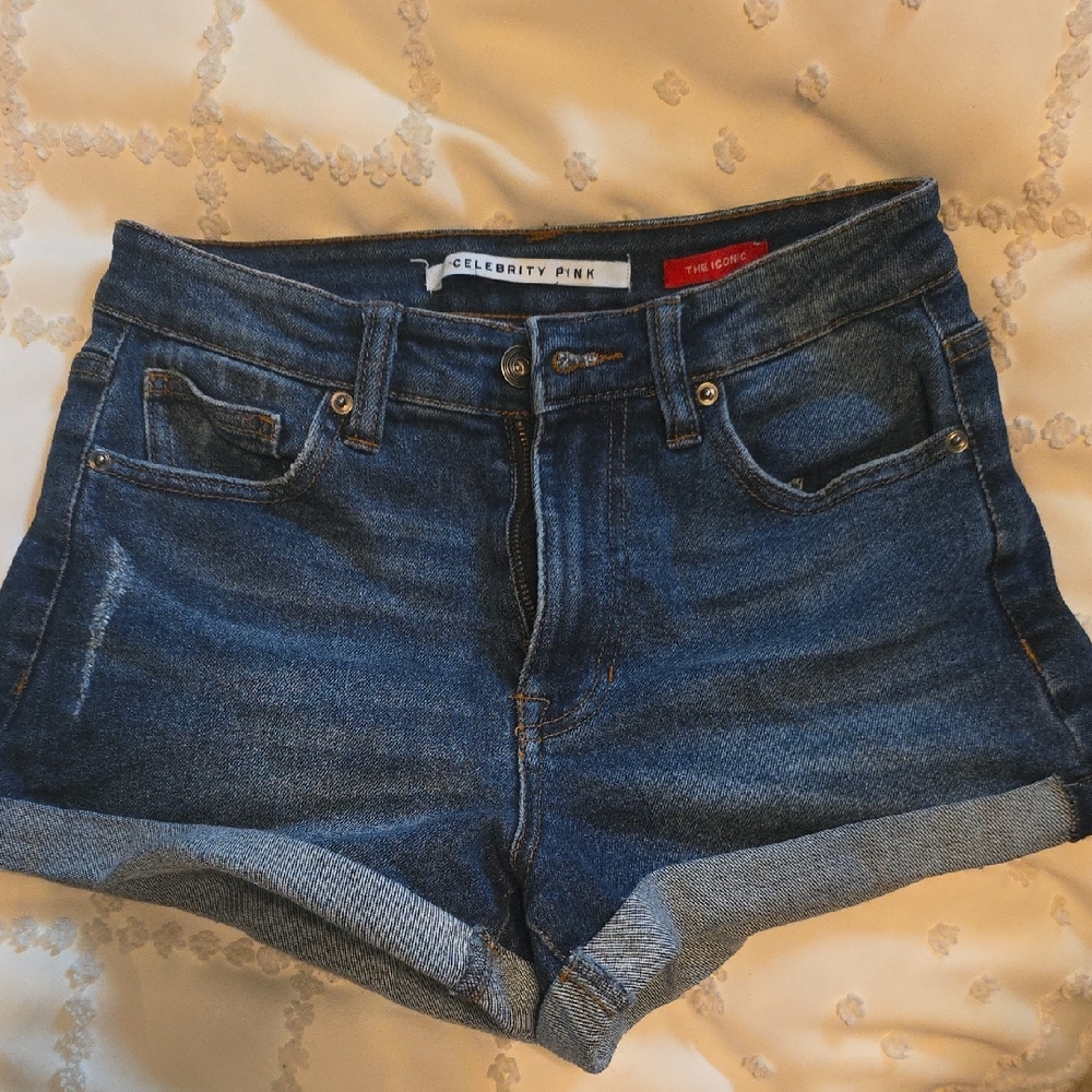Celebrity Pink Blue Jean Shorts Distressed Cut-Off